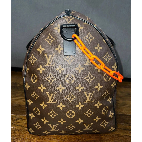Louis Vuitton Keepall Bandouliere 50 Monogram Brown LV Orange Chain Weekend Bag - Picture 5 of 11